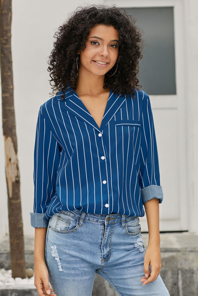 Royal Blue Striped Button Front Shirt