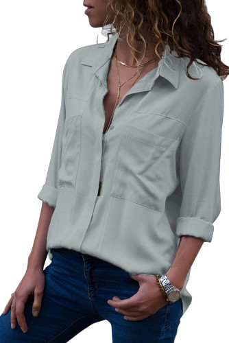 Gray Covered Placket Button Down Shirt
