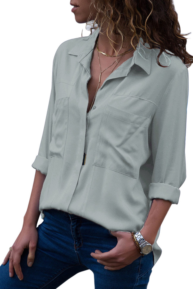 Gray Covered Placket Button Down Shirt