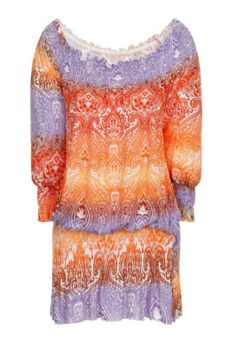 Color Block Gypsy Off Shoulder Half Sleeve Blouse