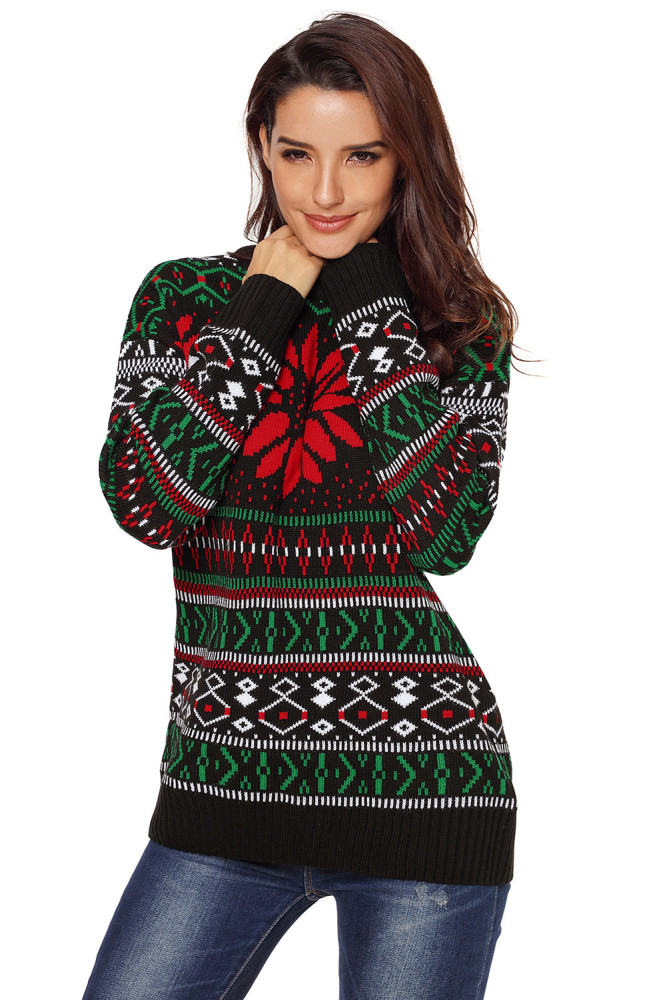 Graphic Red Flower Front Christmas Sweater