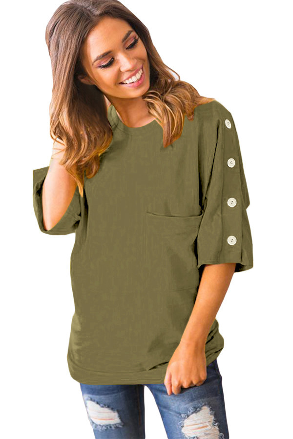 Army Green Button up Shift Top with Pocket