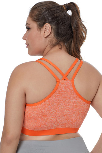Orange Double Straps Heathered Sports Bra