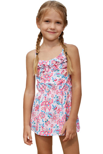 Blue Pink Multi-layer Ruffles Toddler Girls Swim Dress