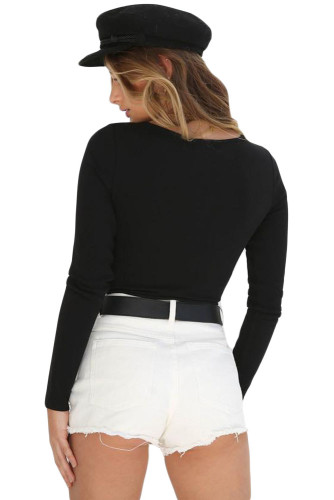 Black Long Sleeve Button Front Bodysuit