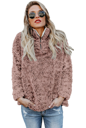 Dusty Pink Zipper Fleece Pullover Coat