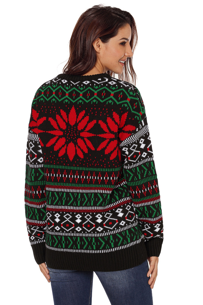 Graphic Red Flower Front Christmas Sweater