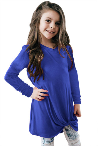 Royal Blue Twist Knot Detail Long Sleeve Girl’s Top
