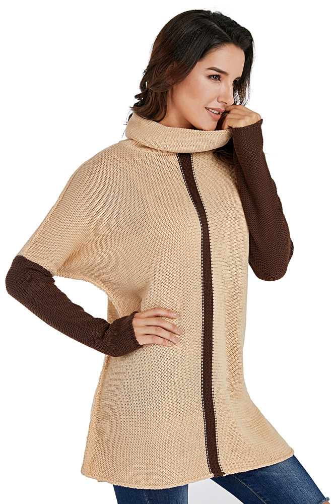 Brown Apricot Individual Cowl Neck Pullover Sweater
