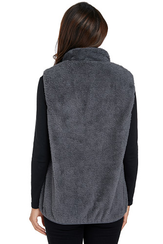 Gray Furry High Neck Vest Jacket