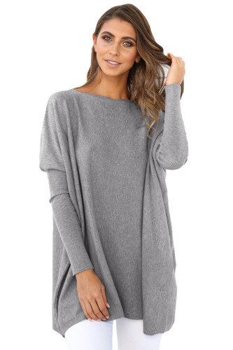 Grey Classic Wide Neck Knitted Jumper