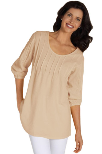 Apricot Pintuck Quarter Sleeved Tunic Top