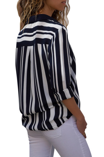 Dark Blue Colorblock Long Sleeve One Pocket Shirt