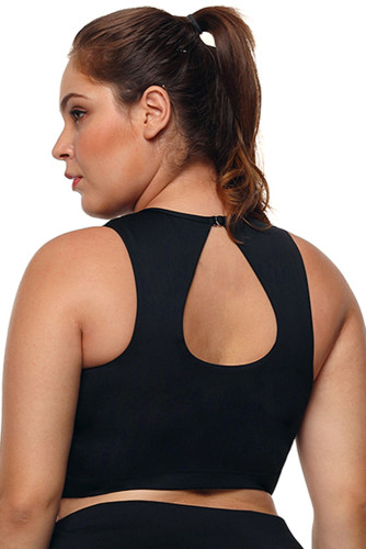Black Plus Size High Neck Sleeveless Sport Bra