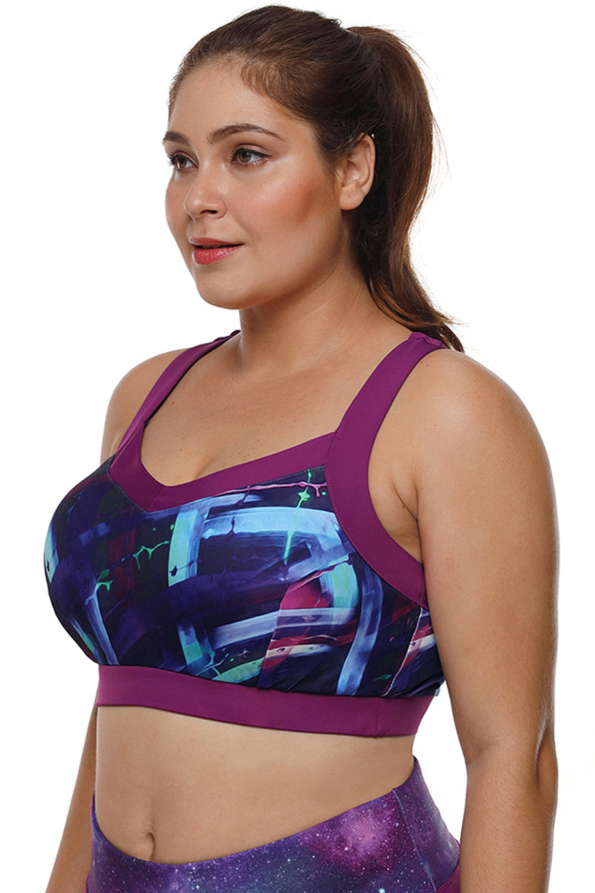 Fushcia Plus Size Abstract Print Racerback Sport Bra