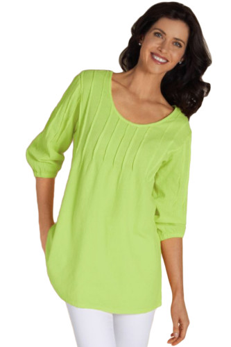 Grassy Pintuck Quarter Sleeved Tunic Top