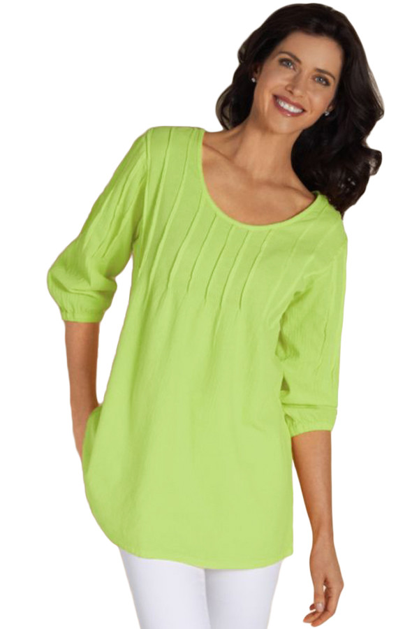 Grassy Pintuck Quarter Sleeved Tunic Top