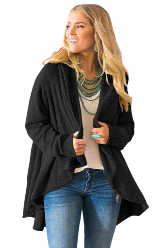Black Velvety Chenille Knitted Cardigan