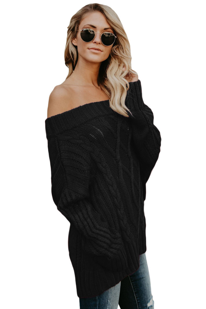 Black Off The Shoulder Winter Sweater