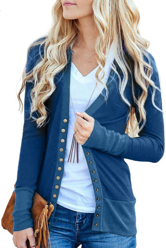 Blue Long Sleeve Snap Cardigan