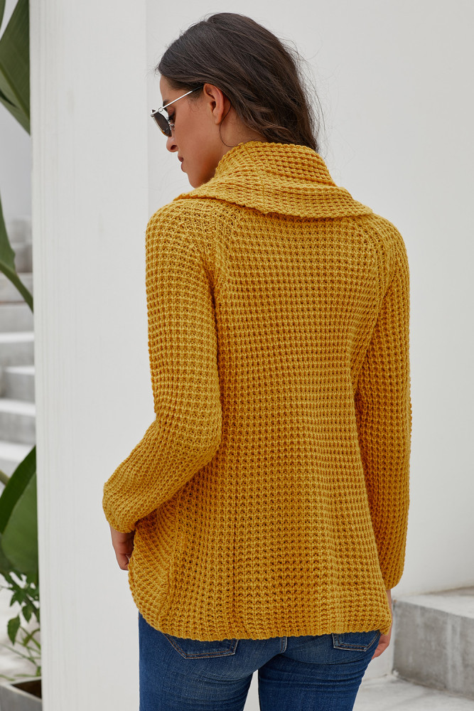 Mustard Buttoned Wrap Turtleneck Sweater