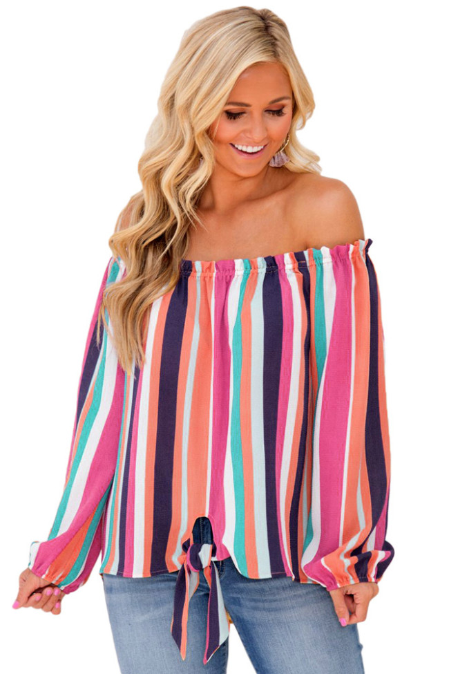 Rosy Multicolor Striped Off Shoulder Blouse