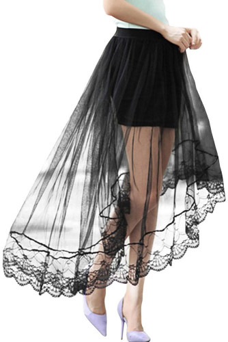 Black Lace Tulle Overlay Hi-lo Hem Skirt