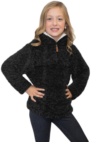 Black Luxe Fuzzy Pullover Sherpa Girl Sweatshirt