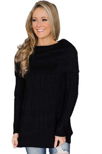 Black Fold Over Poncho Style Sweater