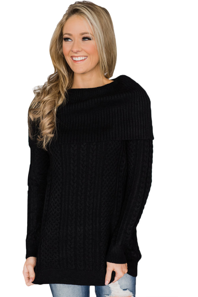 Black Fold Over Poncho Style Sweater