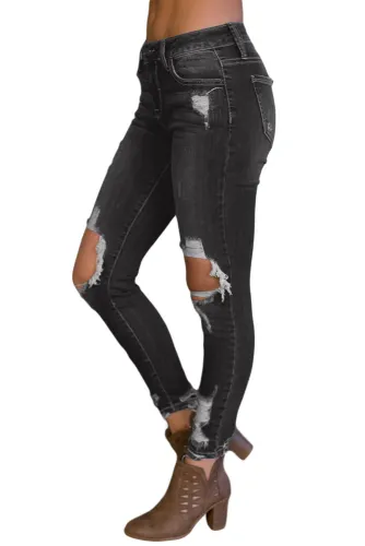 Black Destroyed Skinny Jeans