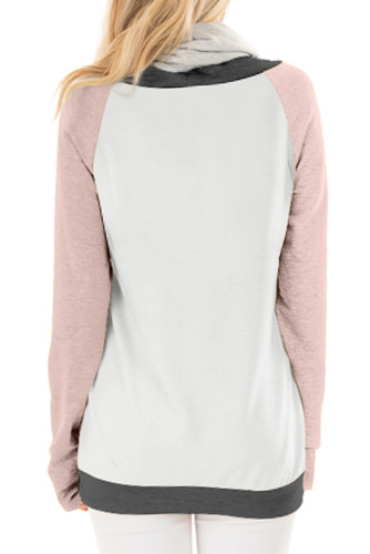 Pink Thumb Hole Sleeves Color Block Sweatshirt