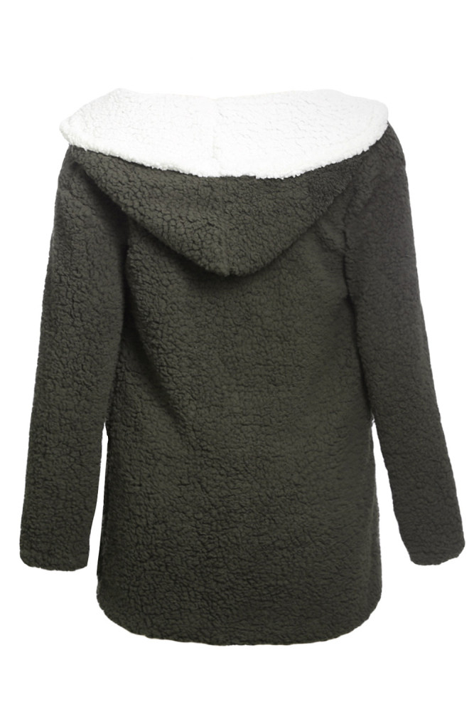 Dark Olive White Lam Wool Hooded Coat