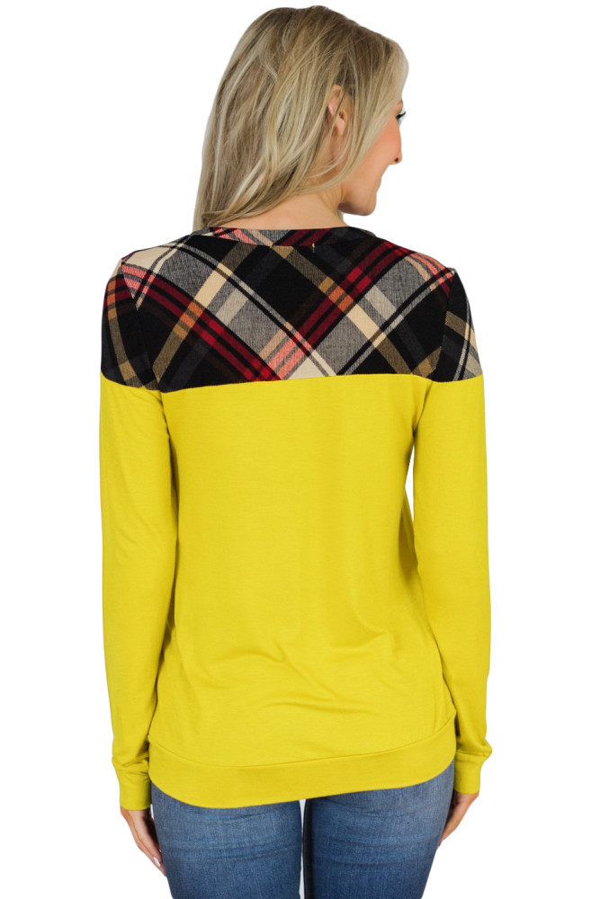 Yellow Plaid Long Sleeve Top
