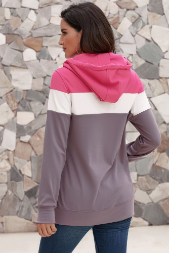 Rosy Hooded Dark Purple Colorblock Sweatshirt