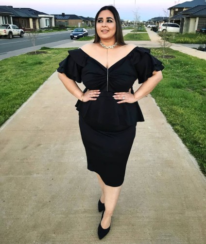 Black Plus Size Tiered Sleeve Twisted Peplum Dress