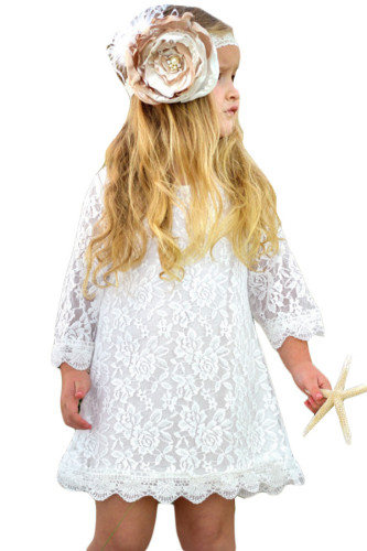 White Flower Girls Lace Mini Dress