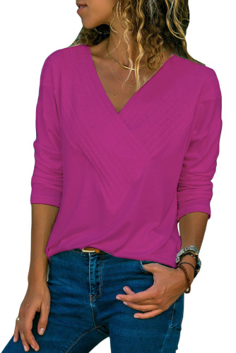 Purple Long Sleeve V Neck Casual Top