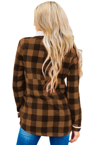 Brown Plaid Fleece Pullover Sweatshirt