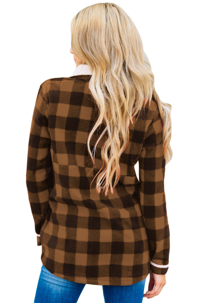 Brown Plaid Fleece Pullover Sweatshirt