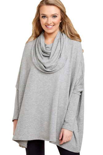 Grey Stylish Cowl Neck Long Sleeve Oversize Top