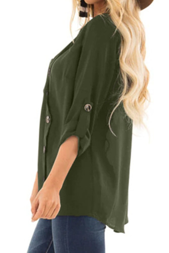 Green Asymmetrical Button up Top with Roll up Sleeves