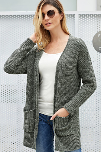 Grey Long Sleeved Sweater Cardigan with Pockets