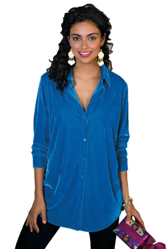 Cobalt Female Velvet Boyfriend Shirt