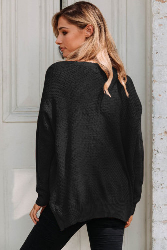 Black Thick Patterned Knit Sweater