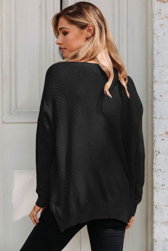 Black Thick Patterned Knit Sweater