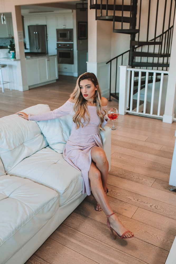 Pink Metallic Glitter Off Shoulder Formal Dress