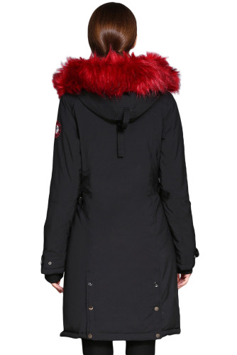 Black Plush Fur Hooded Long Parka Coat