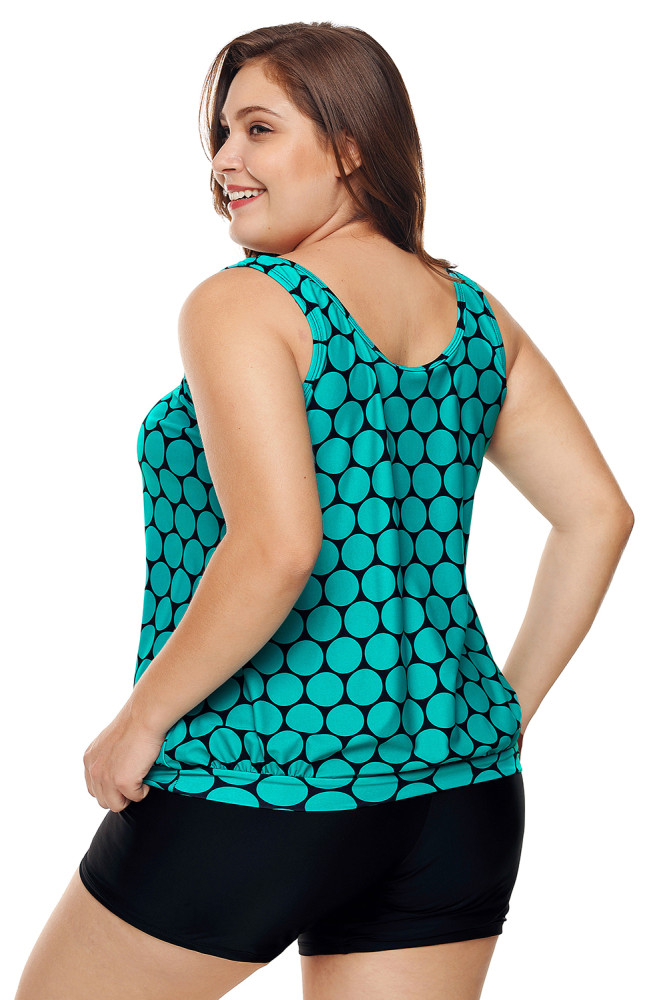 Mint Black Polka Dot Tank Top and Short Swimsuit