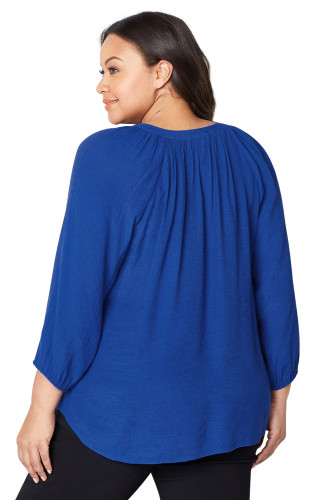 Royal Blue Embroidered Stripe Plus Size Peasant Top